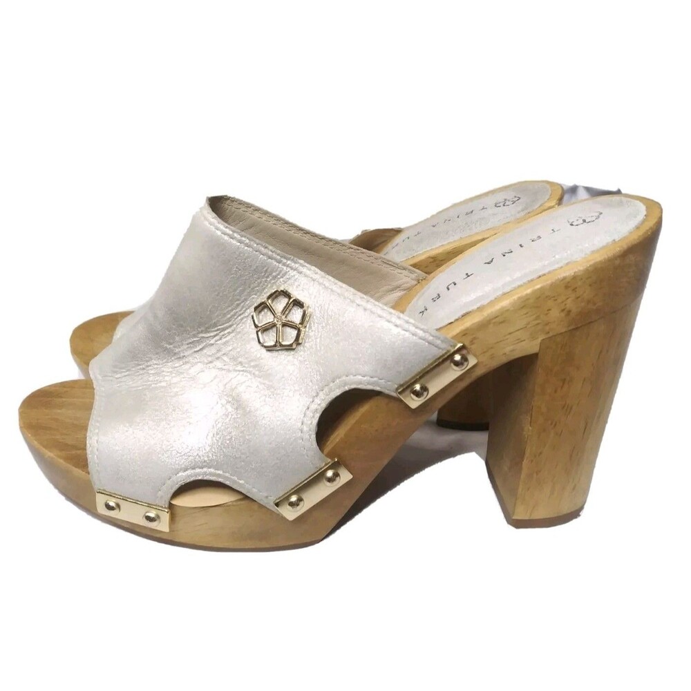 Trina Turk Palm Springs Mules Shoes Women's Size 5 M Metallic Silver 8963 - Picture 2 of 5